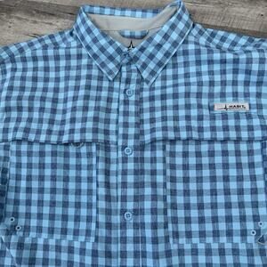 Habit Fishing Shirt Mens XL Vented Lightweight Blue Check 40+ Sun Protection